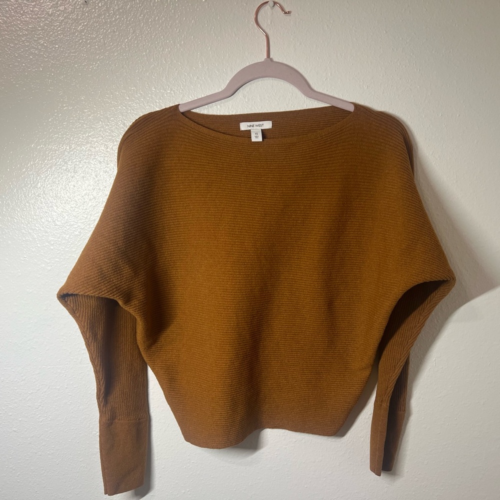 Nine West Brown Crew Neck Sweater with Modern Boxy Silhouette
